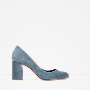 Zara Blue Velvet Chunky Heel